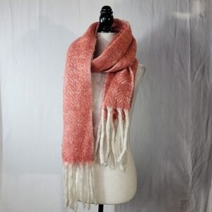 Anthropologie Coral and Ivory Fringe Scarf